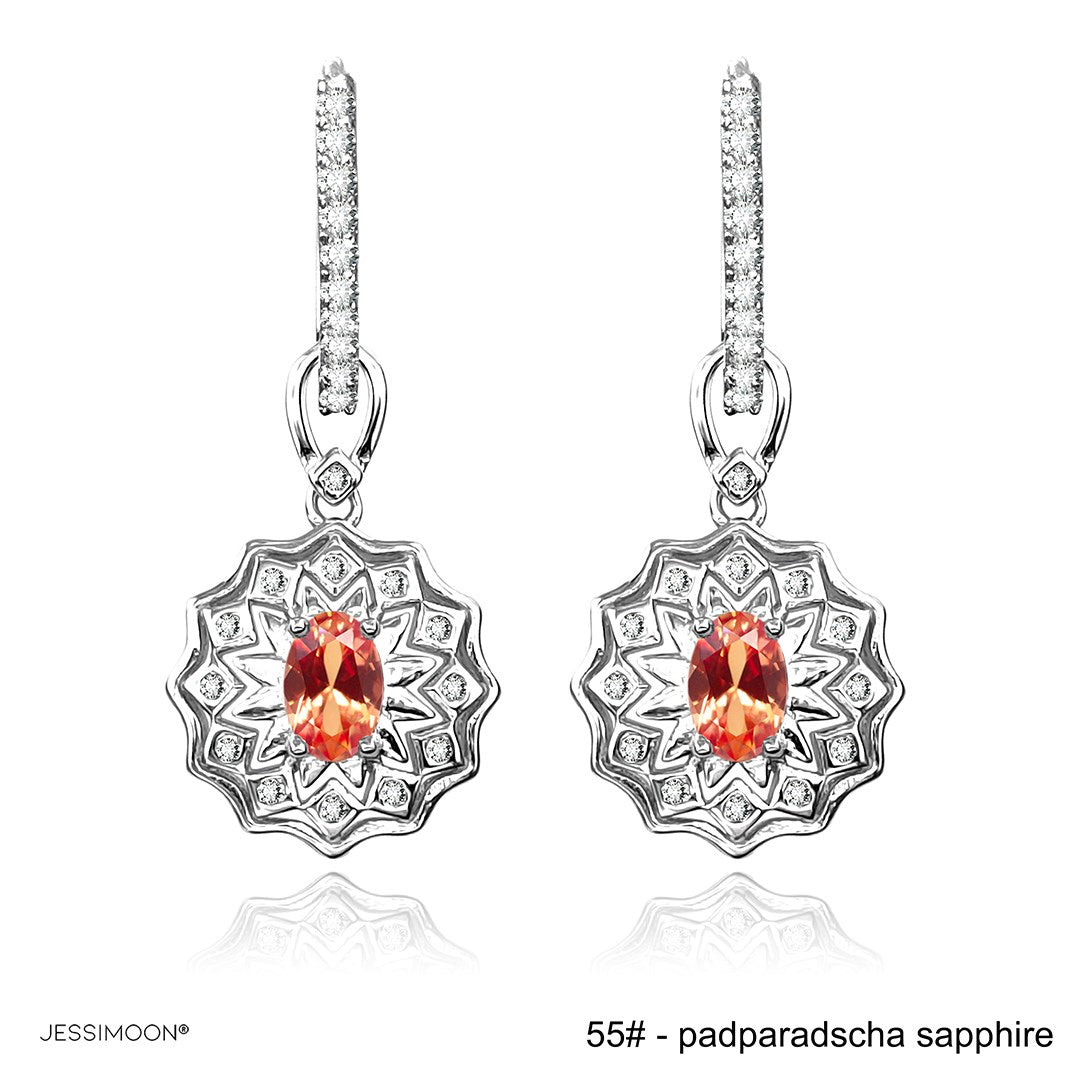 4*6mm Oval Sapphire/Ruby Sunflower Dangle Hoops