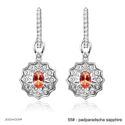 4*6mm Oval Sapphire/Ruby Sunflower Dangle Hoops