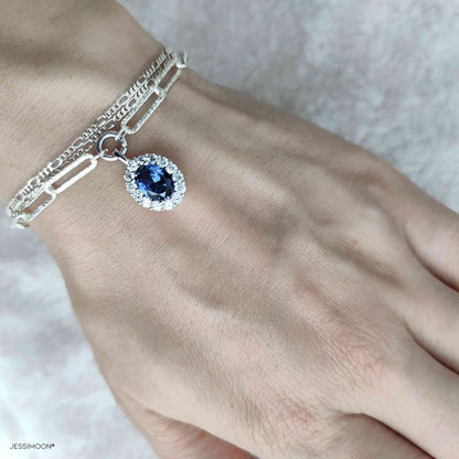 6*8mm Oval Sapphire/Ruby Halo Pendant Multiway Necklace⇄Bracelet