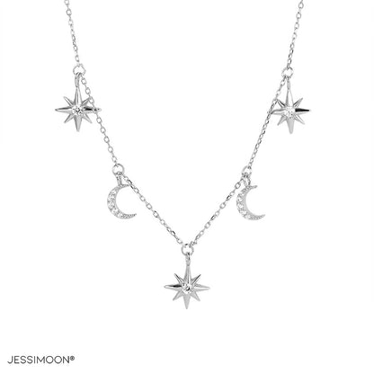 Moon & Star CZ Choker, 30-41cm Adjustable