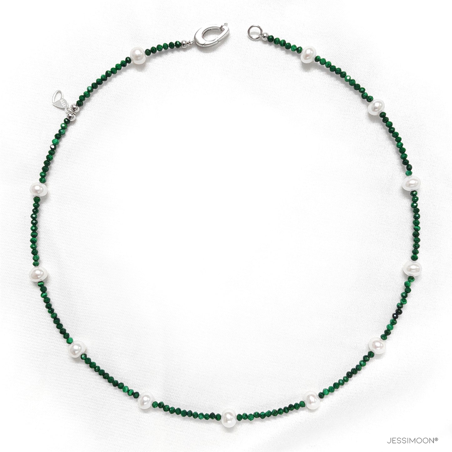 Tiny Malachite Beads and Pearls Choker, 15"