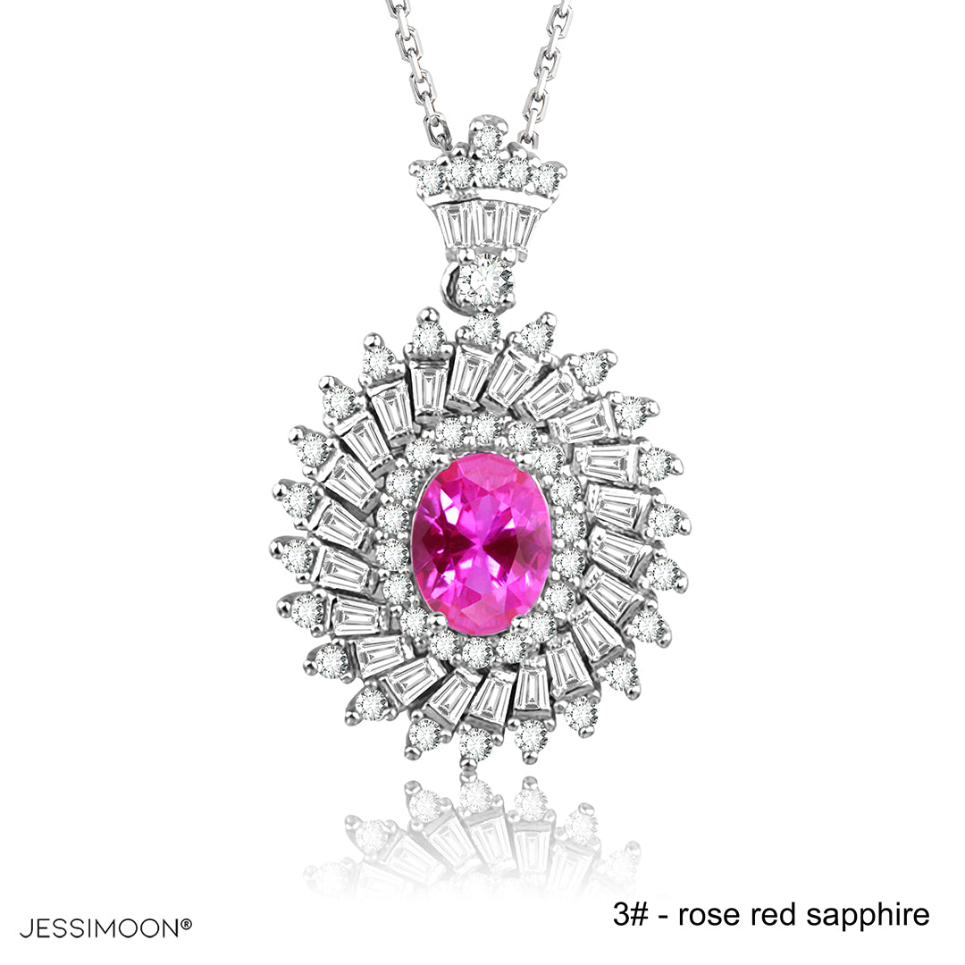 6*8mm Padparadscha Sapphire Pendant Necklace, 12 Birthstone Options, 10.5"-20" Adjustable