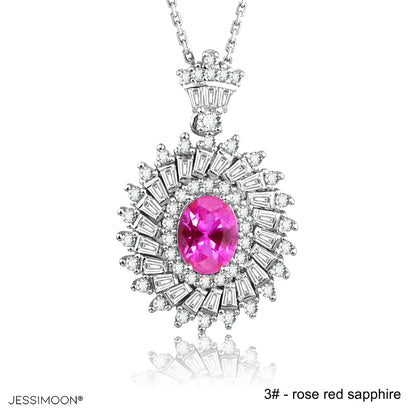 6*8mm Padparadscha Sapphire Pendant Necklace, 12 Birthstone Options, 10.5"-20" Adjustable