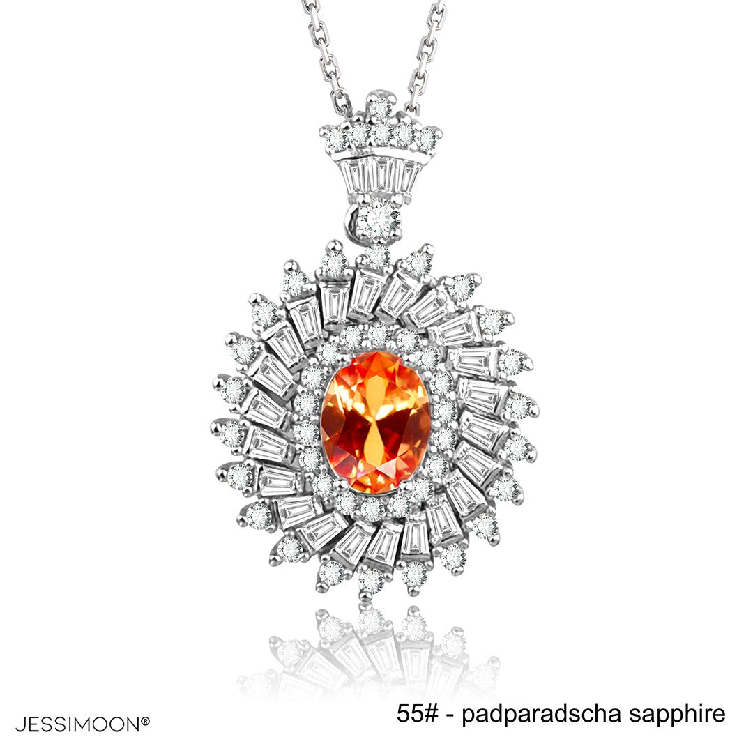 6*8mm Padparadscha Sapphire Pendant Necklace, 12 Birthstone Options, 10.5"-20" Adjustable