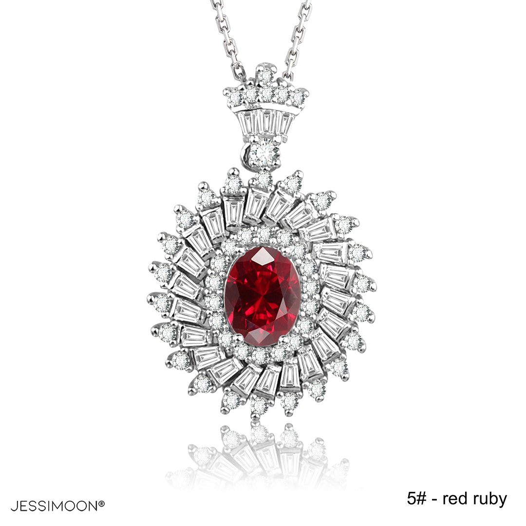 6*8mm Padparadscha Sapphire Pendant Necklace, 12 Birthstone Options, 10.5"-20" Adjustable