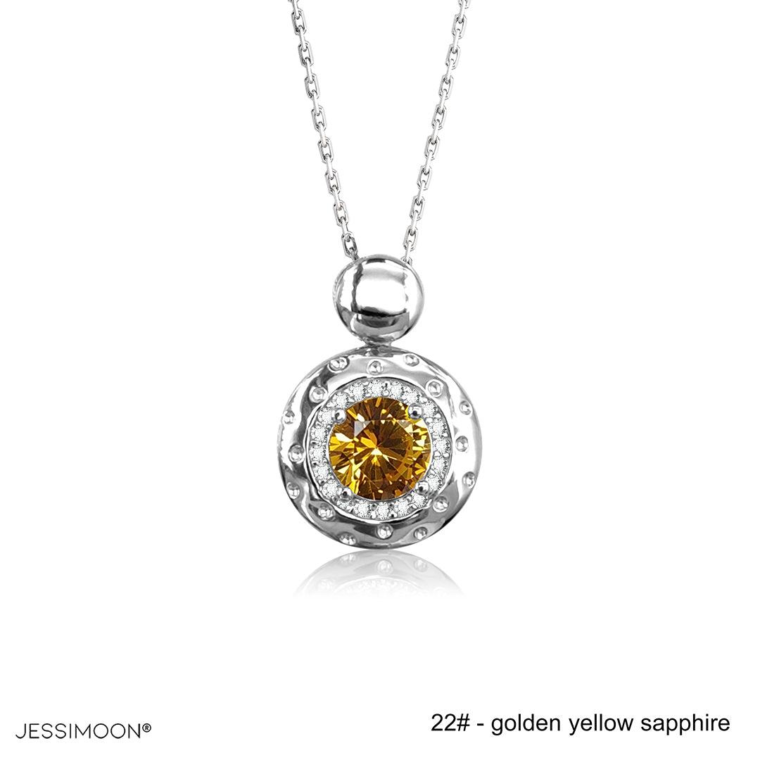 6mm Yellow Sapphire Polka Dot Pendant Necklace, 12 Birthstone Options, 10.5"-20" Adjustable