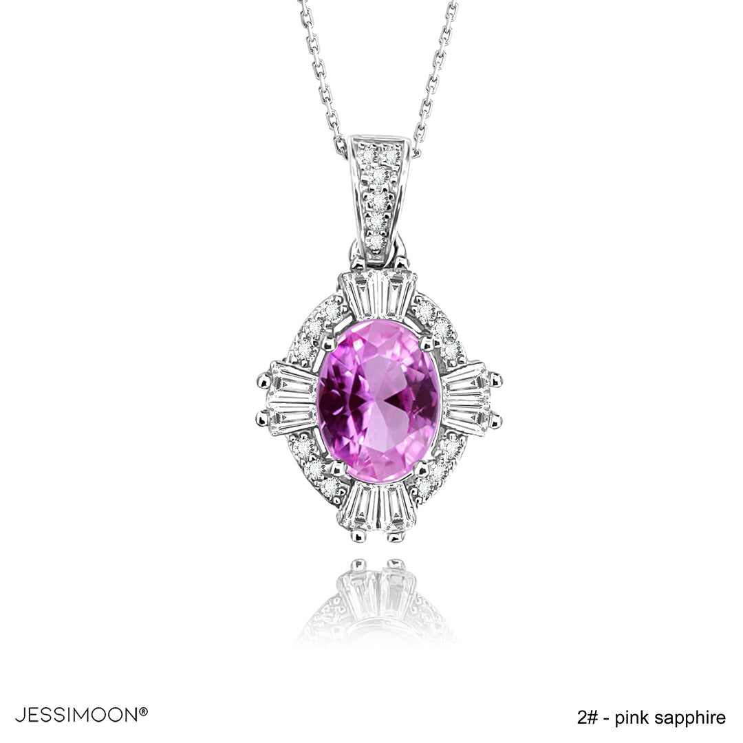 6*8mm Rose Red Ruby Rhombus Shape Pendant Necklace, 12 Birthstone Options, 10.5"-20" Adjustable