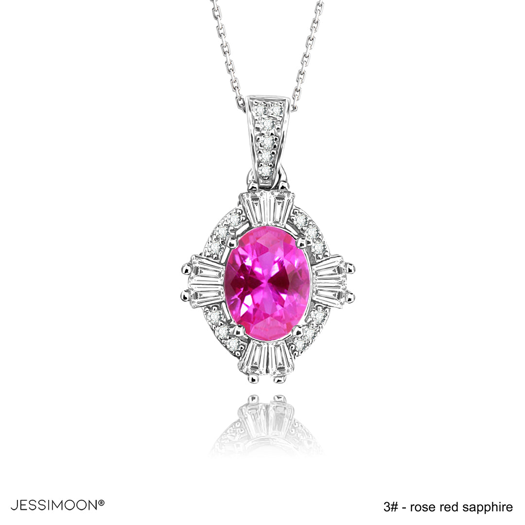 6*8mm Rose Red Ruby Rhombus Shape Pendant Necklace, 12 Birthstone Options, 10.5"-20" Adjustable