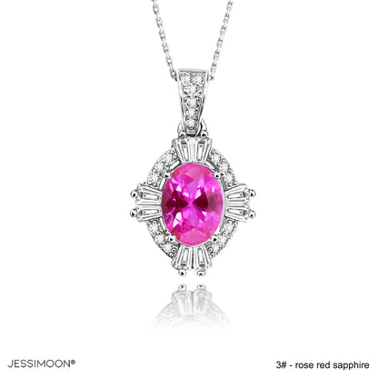 6*8mm Rose Red Ruby Rhombus Shape Pendant Necklace, 12 Birthstone Options, 10.5"-20" Adjustable