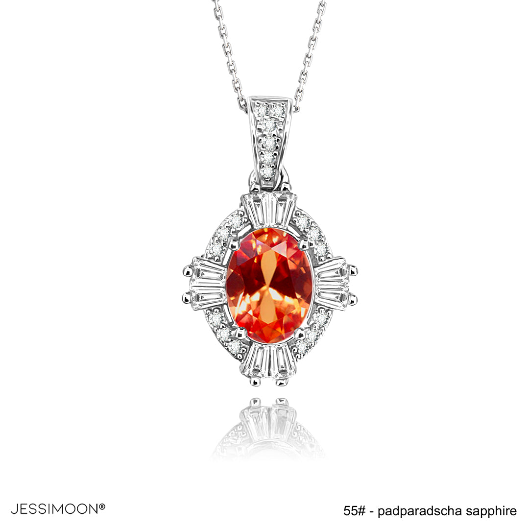 6*8mm Rose Red Ruby Rhombus Shape Pendant Necklace, 12 Birthstone Options, 10.5"-20" Adjustable