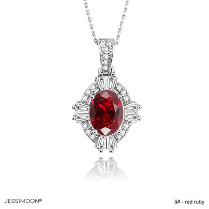 6*8mm Rose Red Ruby Rhombus Shape Pendant Necklace, 12 Birthstone Options, 10.5"-20" Adjustable