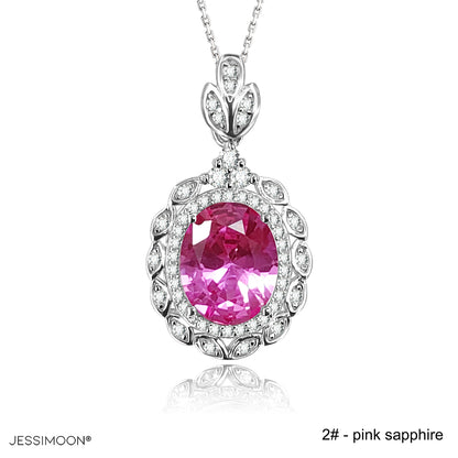 8*10mm Purple Sapphhire Floral Pendant Necklace, 12 Birthstone Options, 10.5"-20" Adjustable