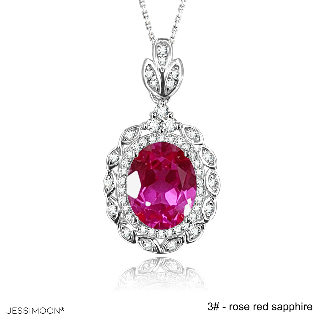 8*10mm Purple Sapphhire Floral Pendant Necklace, 12 Birthstone Options, 10.5"-20" Adjustable