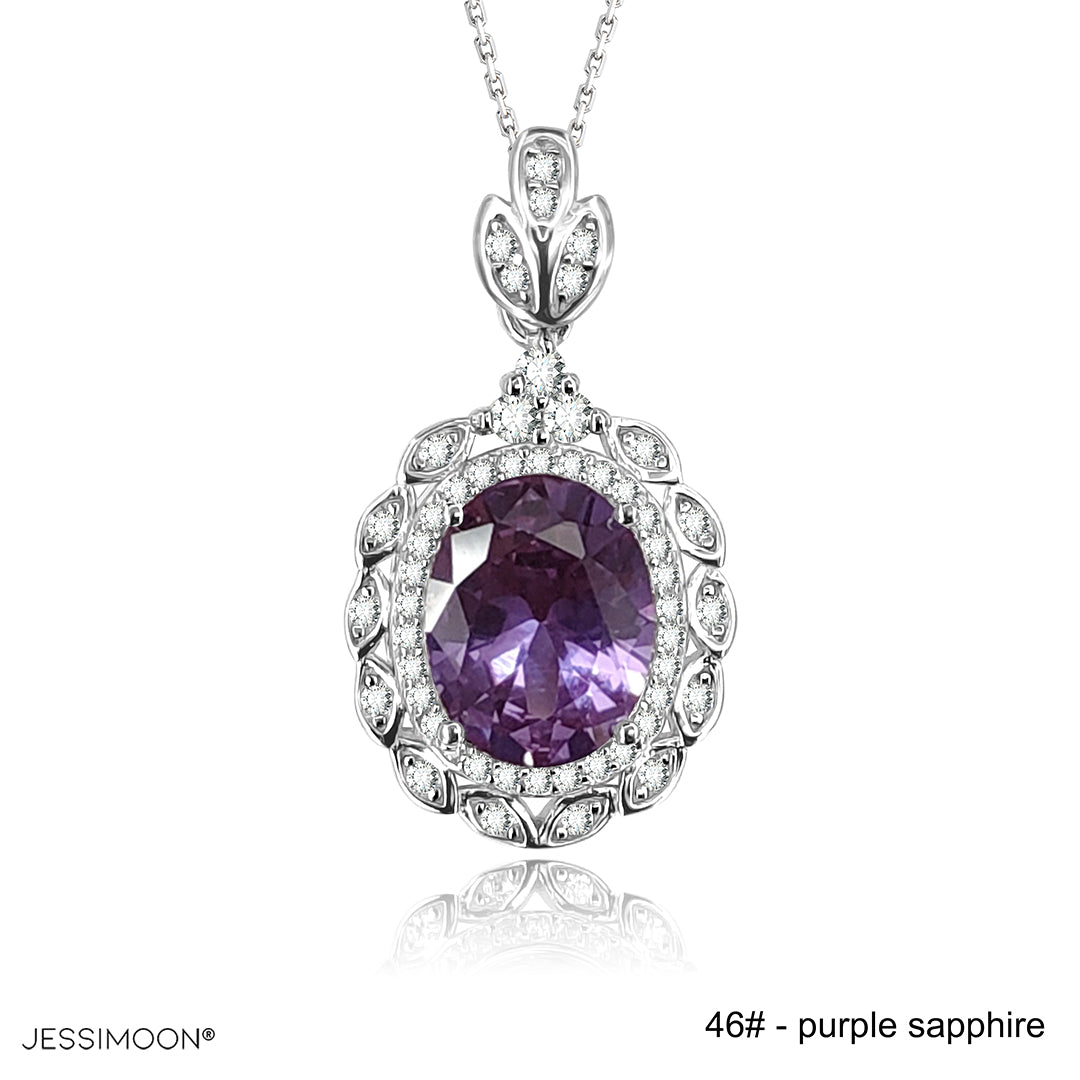 8*10mm Purple Sapphhire Floral Pendant Necklace, 12 Birthstone Options, 10.5"-20" Adjustable