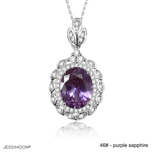 8*10mm Purple Sapphhire Floral Pendant Necklace, 12 Birthstone Options, 10.5"-20" Adjustable