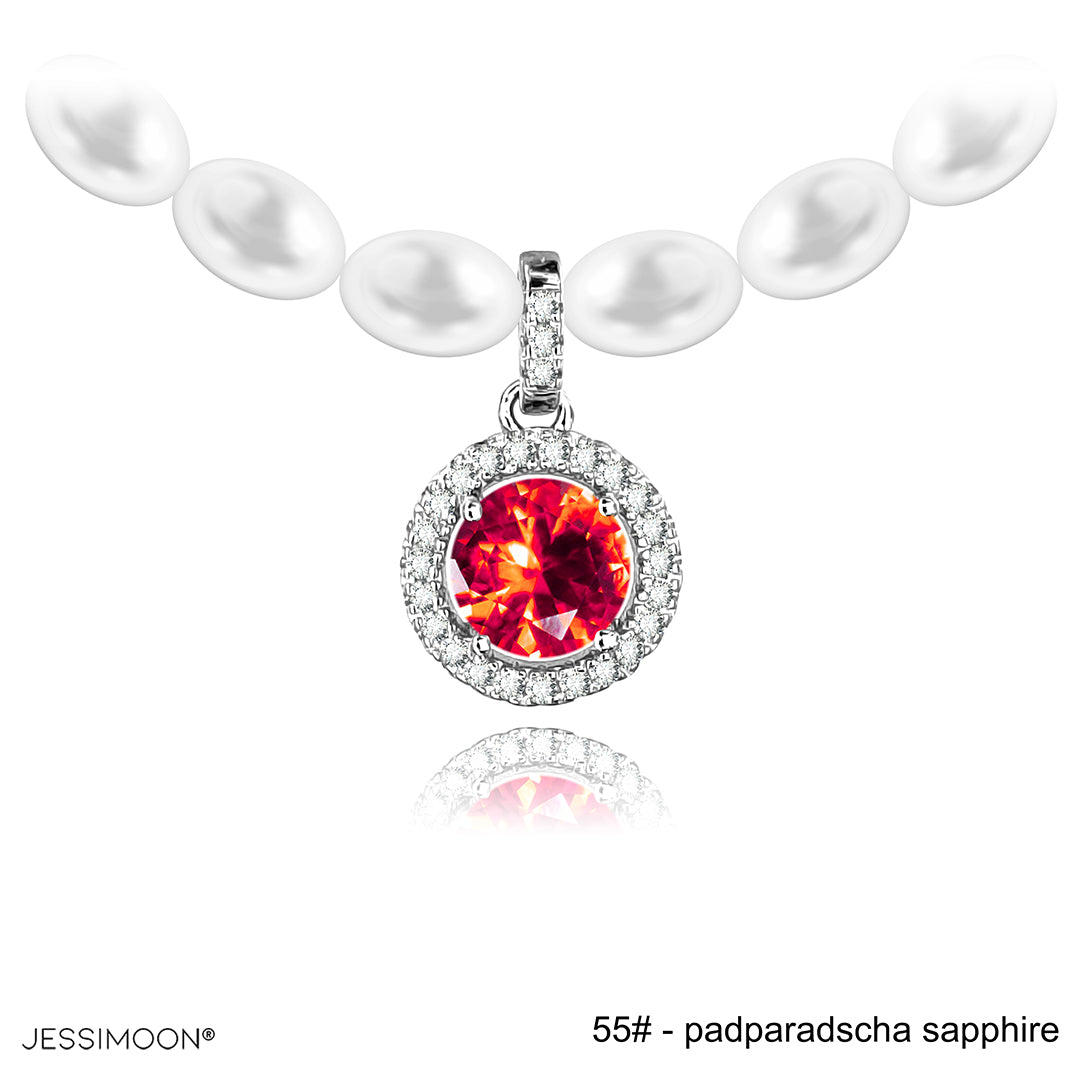 6mm Round Sapphire/Ruby Halo Pendant Multiway Necklace⇄Bracelet