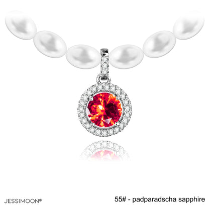 6mm Round Sapphire/Ruby Halo Pendant Multiway Necklace⇄Bracelet