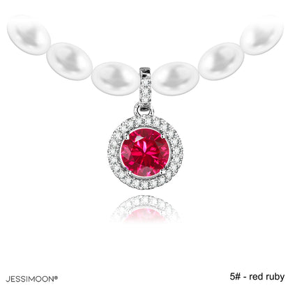 6mm Round Sapphire/Ruby Halo Pendant Multiway Necklace⇄Bracelet