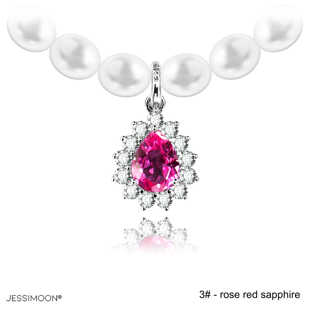 6*8mm Pear Sapphire/Ruby Halo Pendant Multiway Necklace⇄Bracelet