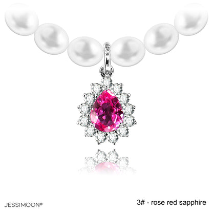 6*8mm Pear Sapphire/Ruby Halo Pendant Multiway Necklace⇄Bracelet