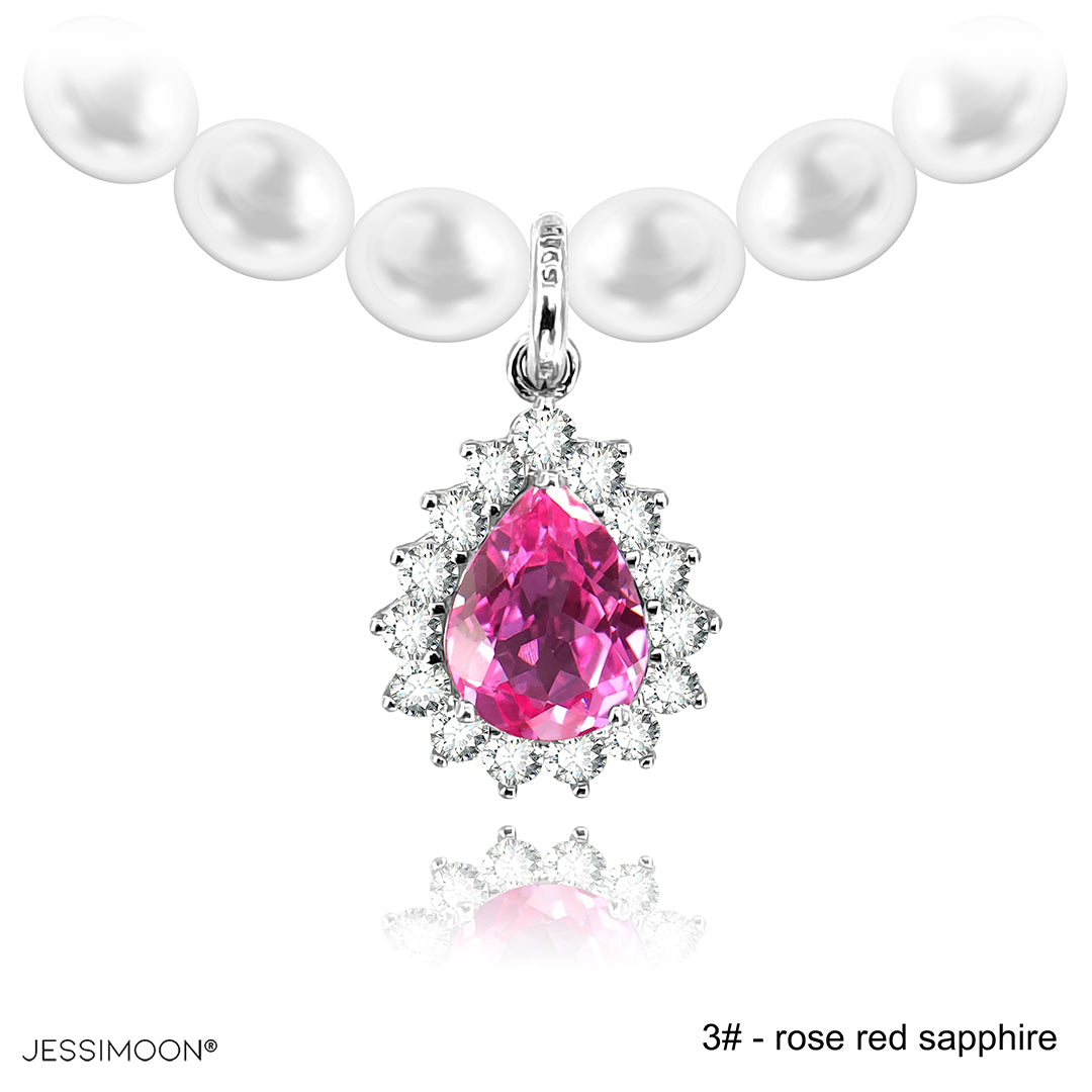 7*9mm Pear Sapphire/Ruby Halo Pendant Multiway Necklace⇄Bracelet