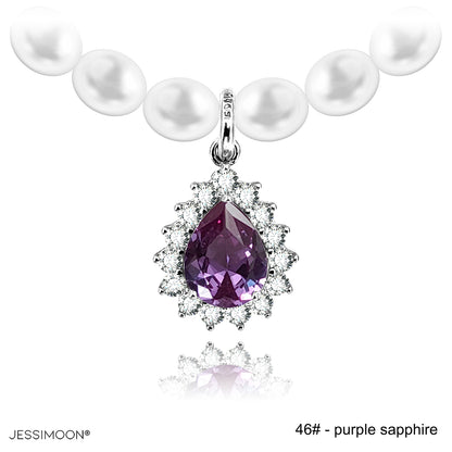 7*9mm Pear Sapphire/Ruby Halo Pendant Multiway Necklace⇄Bracelet