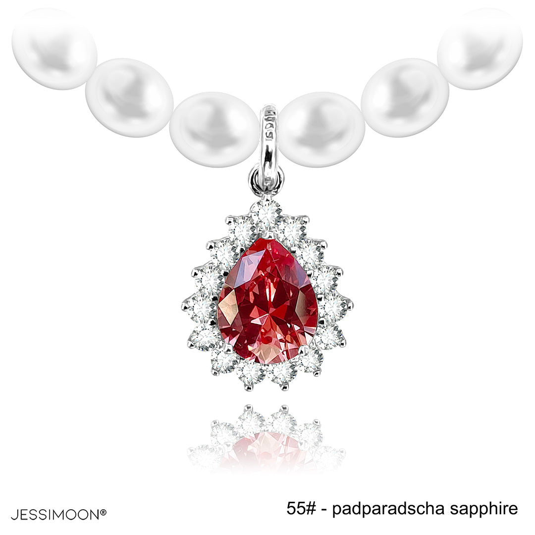 7*9mm Pear Sapphire/Ruby Halo Pendant Multiway Necklace⇄Bracelet