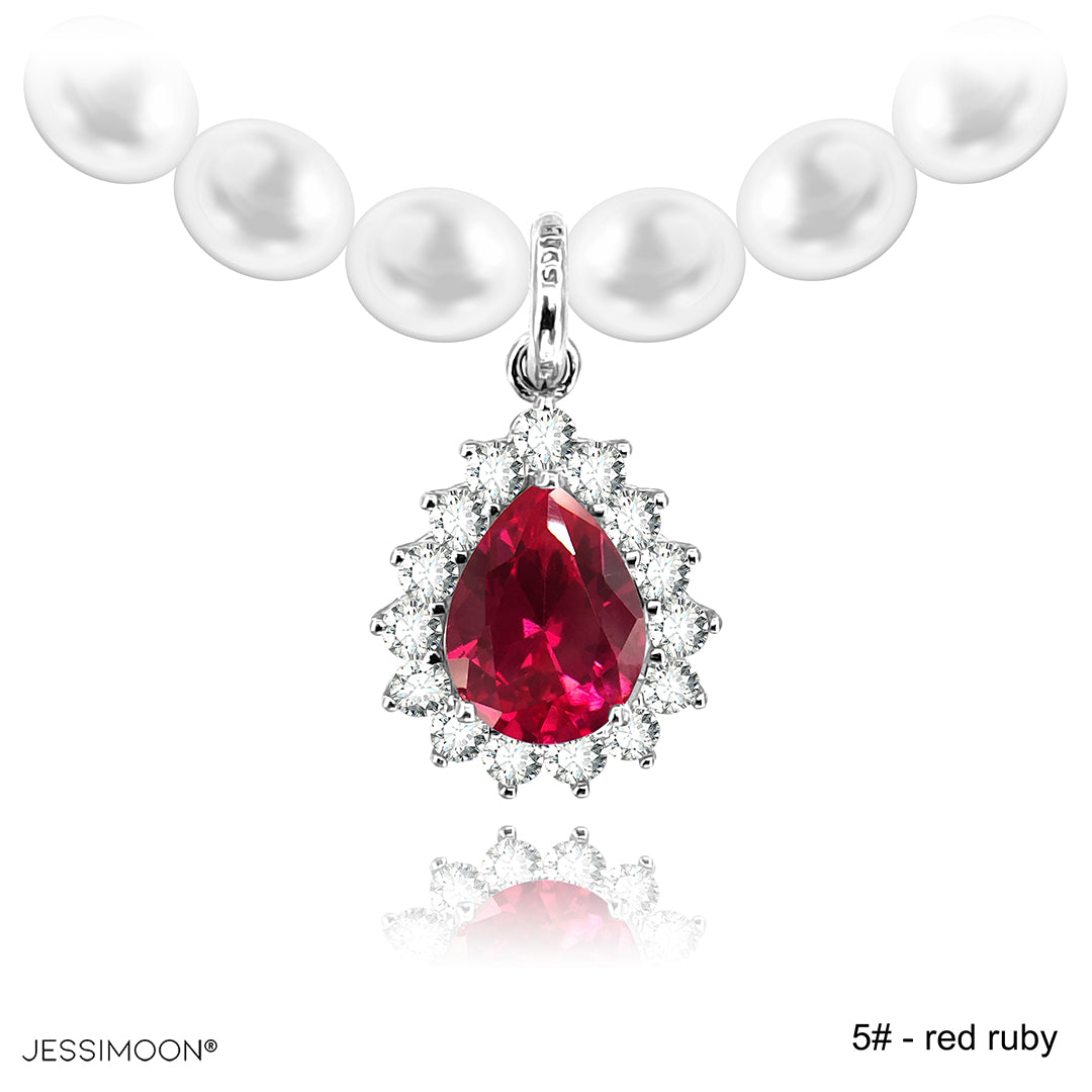 7*9mm Pear Sapphire/Ruby Halo Pendant Multiway Necklace⇄Bracelet