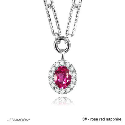 6*8mm Oval Sapphire/Ruby Halo Pendant Multiway Necklace⇄Bracelet