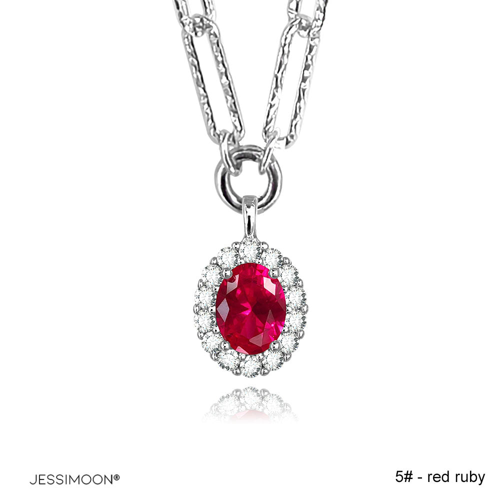 6*8mm Oval Sapphire/Ruby Halo Pendant Multiway Necklace⇄Bracelet