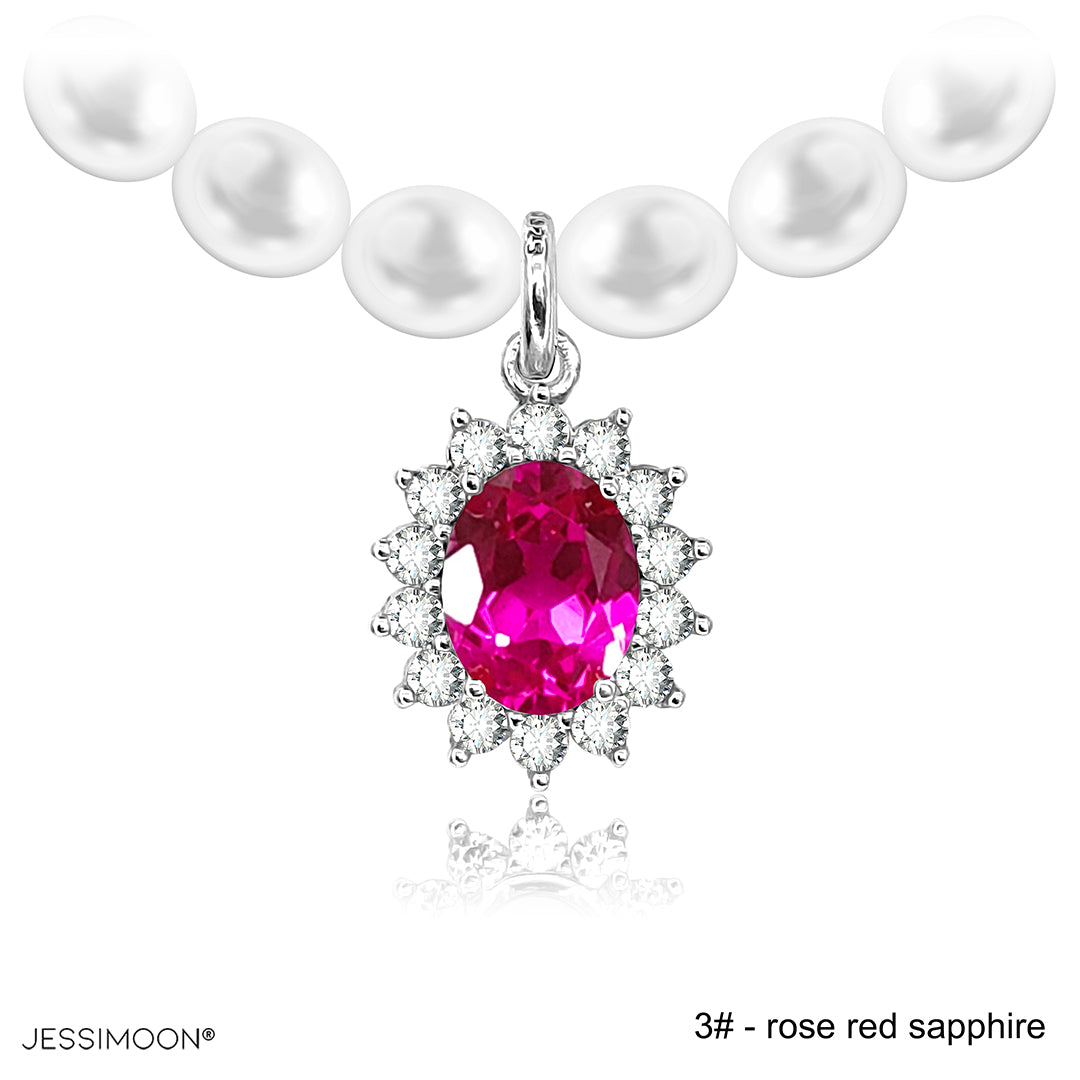 7*9mm Oval Sapphire/Ruby Halo Pendant Multiway Necklace⇄Bracelet