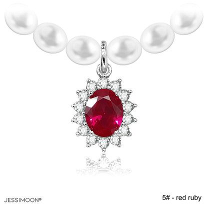 7*9mm Oval Sapphire/Ruby Halo Pendant Multiway Necklace⇄Bracelet