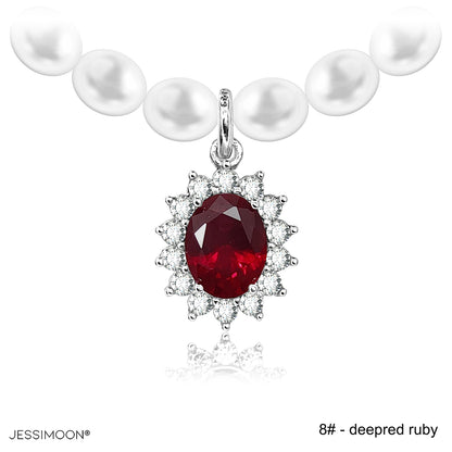 7*9mm Oval Sapphire/Ruby Halo Pendant Multiway Necklace⇄Bracelet