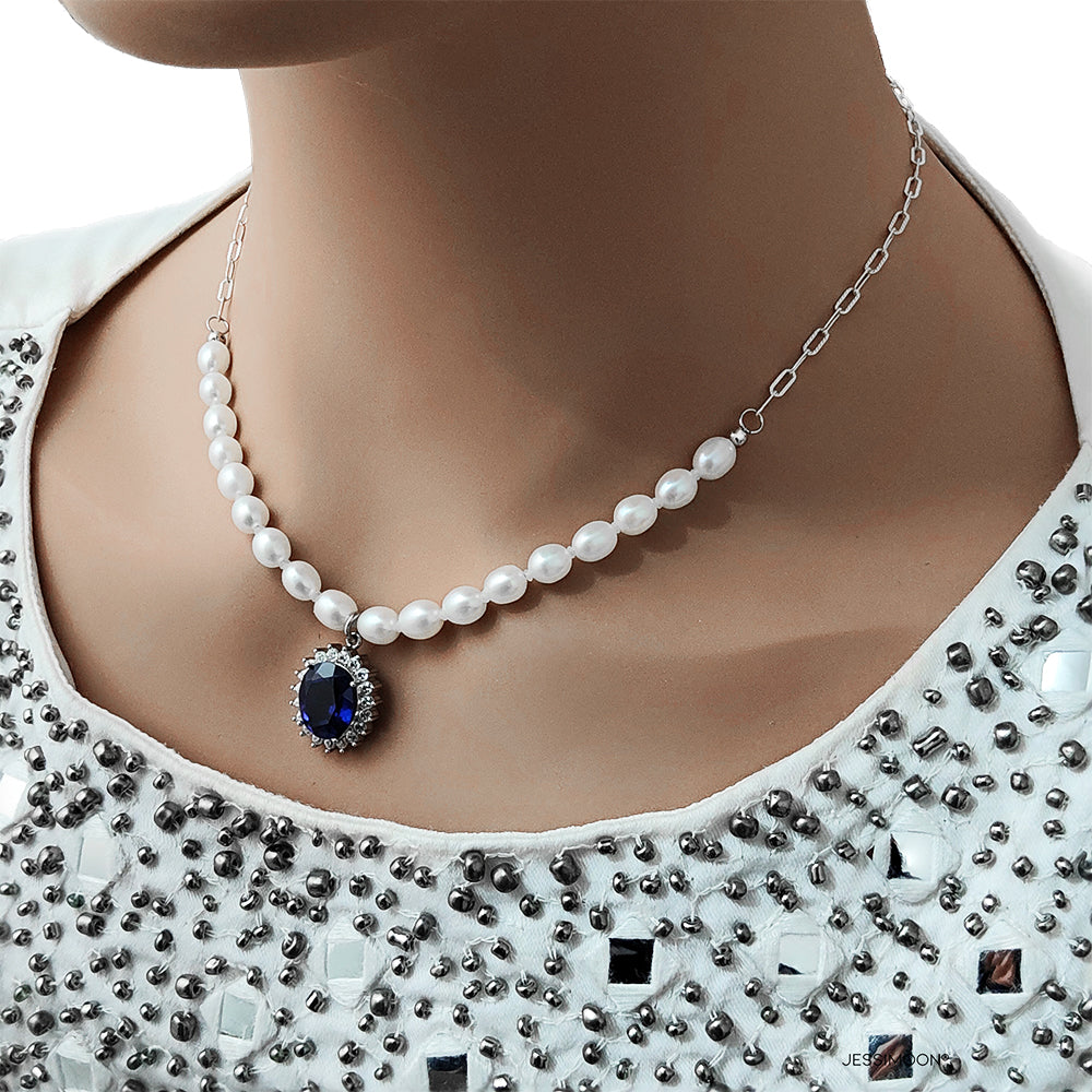 10*12mm Oval Sapphire/Ruby Halo Pendant Multiway Necklace⇄Bracelet