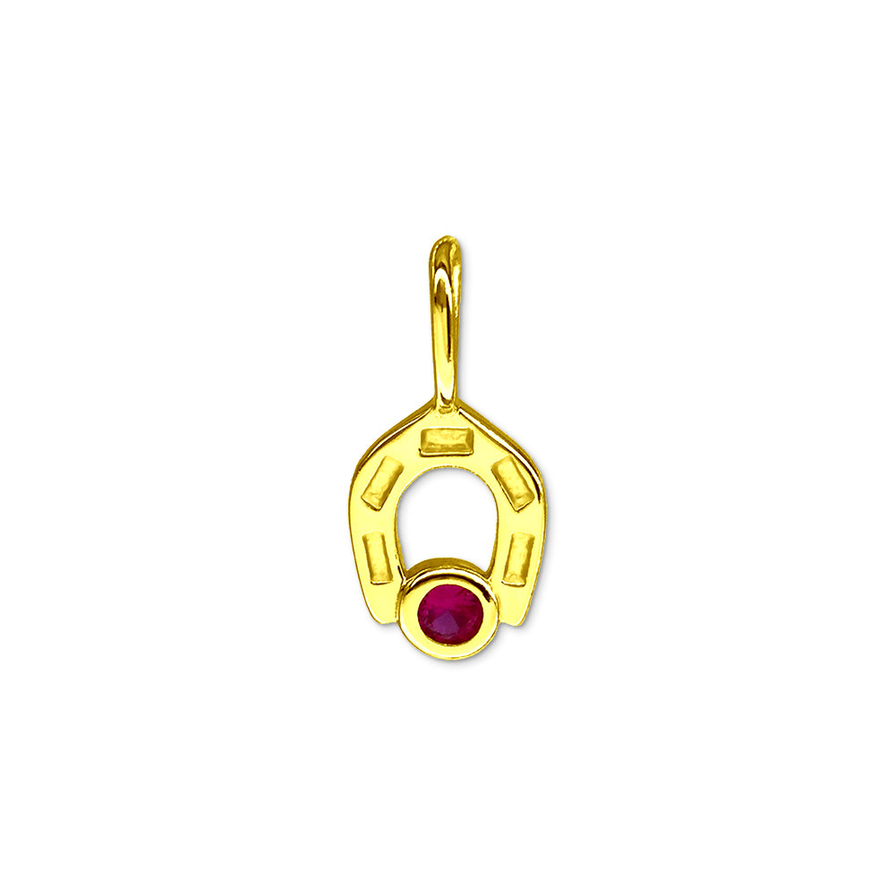 Horseshoe Charm with Lab Ruby, Mini