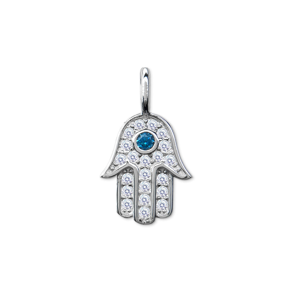 Hamsa Hand Charm with Blue Spinel & CZ, Medium