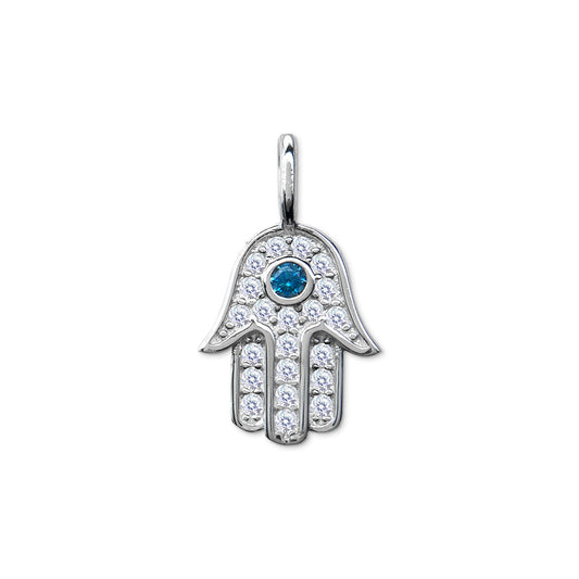 Hamsa Hand Charm with Blue Spinel & CZ, Medium