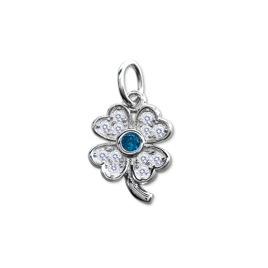 4-Leaf Clover Charm with Blue Spinel & CZ, Medium