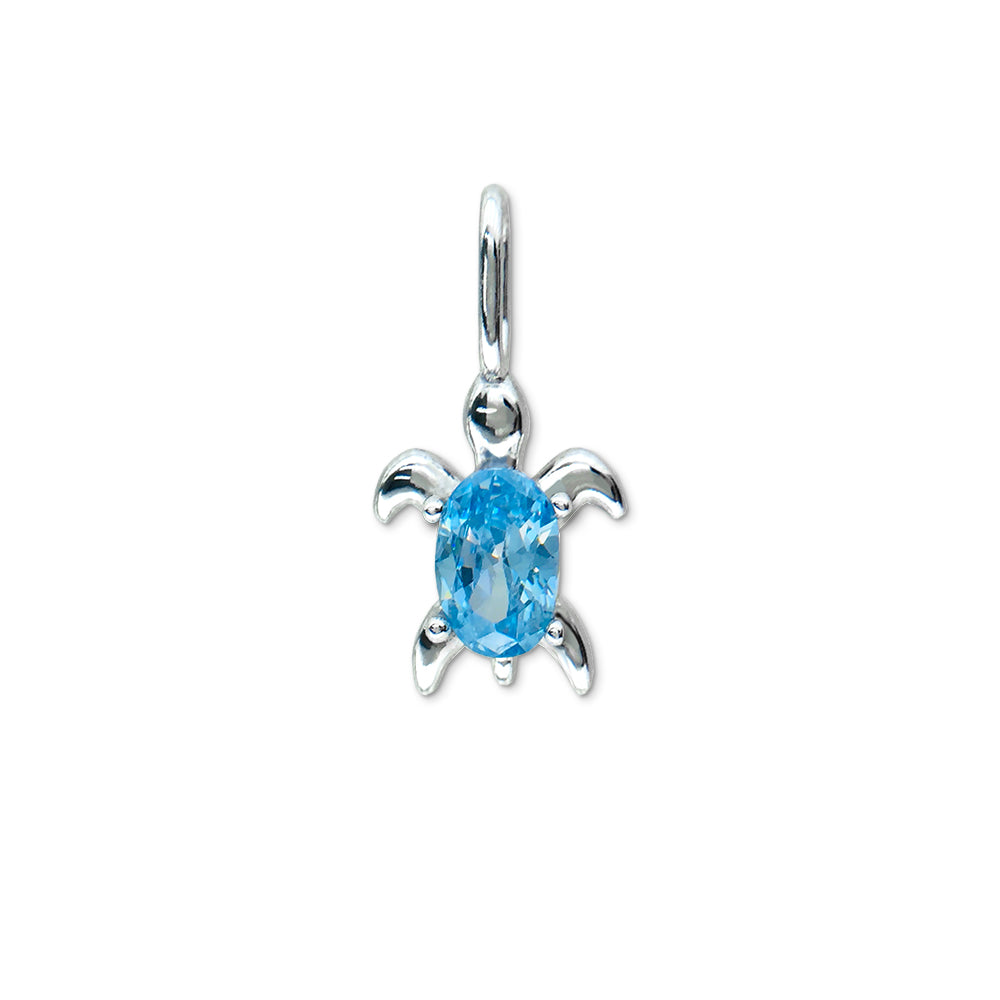 Sea Turtle Charm with Blue CZ, Mini