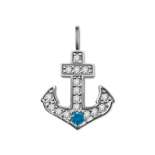 Anchor Charm with Blue Spinel & CZ, Large