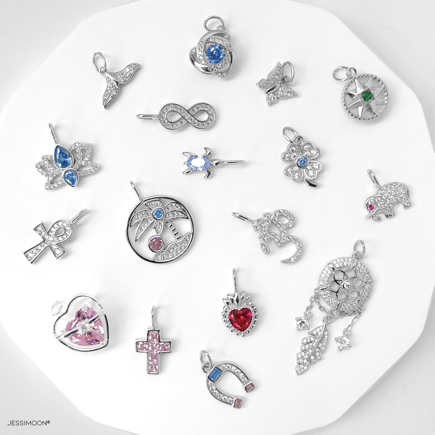 Sterling Silver Symbol Charms in Platinum Color